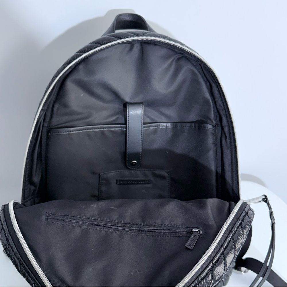 Rebecca Minkoff Pippa Large Backpack Black Patent Nylon Chevron Quilted Laptop - Picture 13 of 16